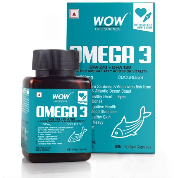 WOW Life Science Omega-3 1500mg Capsules with Fish oil - EPA + DHA Enriched- 60 Capsules