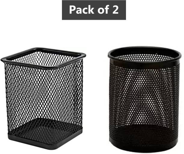 DALUCI 2 Compartments Metal Mesh Body Pen Pencil Stand Metal Mesh for Home Office Supplies