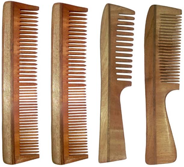 Ginni Marketing Combo of 4 Neem Wooden Comb