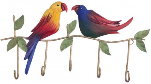 Craferia Export Wrought Iron Colorful Parrot Couple Key Hanger/Key Holder For Wall Decor Cast Iron Key Holder