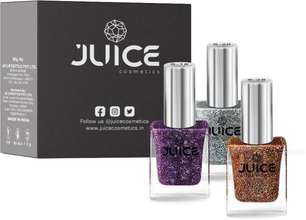 Juice Nail Paint Purple Diva - S18, Hot Silver – S26, Silverish Gold - S28