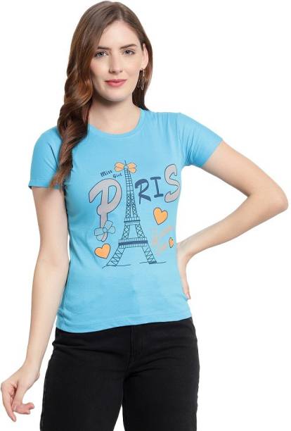 mellover Casual Graphic Print Women Blue Top