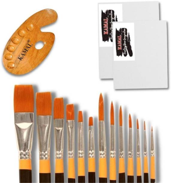KAMAL Ultra Set of 13 Brush with Canvas Board 8X10,16X12 Set of 2 with Wooden Palette