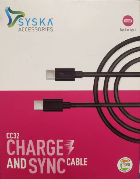 Syska USB Type C Cable 1 m CC32 PD 3.1 Amp Fast Charging Type C to Type C Cable (3.3 Feet/ 1 Meter) Black