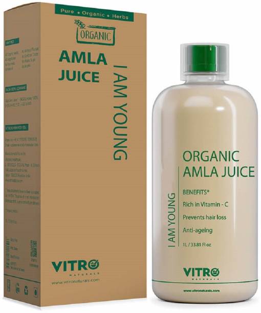 VITRO Organic Amla Juice With Pulp | Indian Gooseberry Juice With Ayurvedic Herbs | Immunity Boosters | Powerful Antioxidant | Good for Digestive Health, Skin & Hair Health | No Added Sugar, 1L