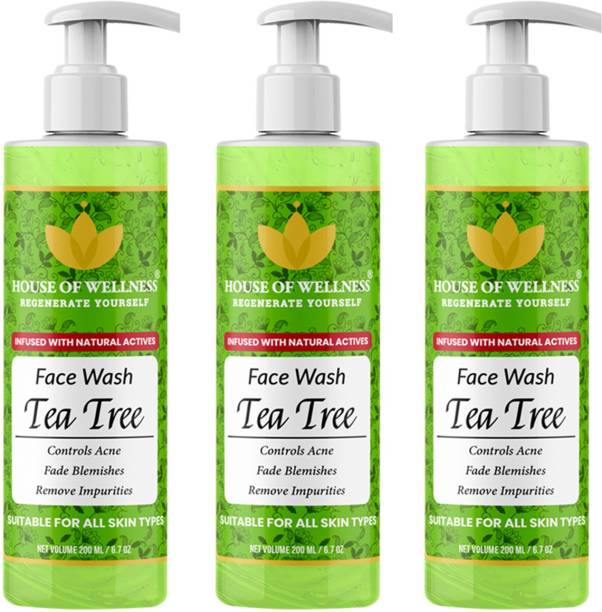 House of Wellness Tea Tree face wash for skin Clearing, Anti-Acne, oil control - Combo Pack of 3 Face Wash