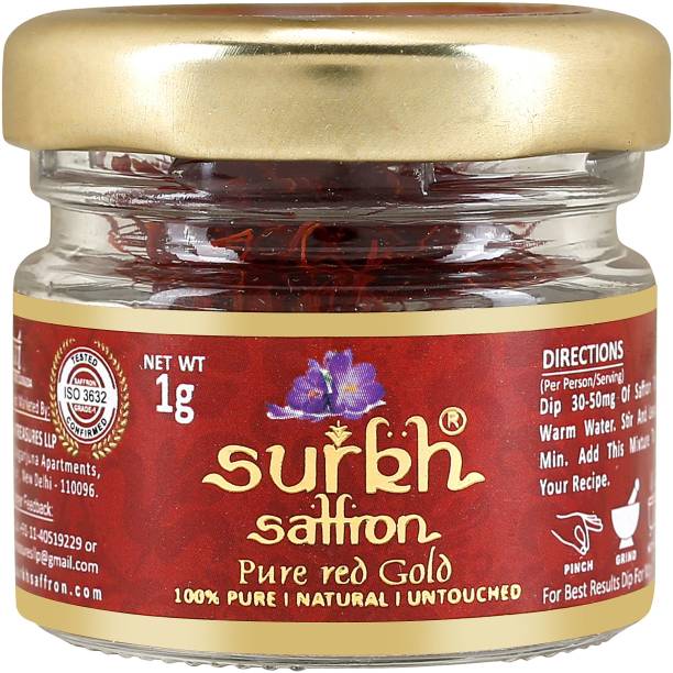 SURKH Saffron - 1 Grams - Premium Pack - 100% Pure I Natural I Untouched Grade 1 Saffron / Kesar