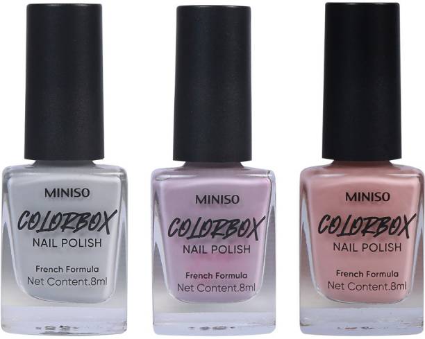 MINISO Glossy Nail Polish Set,Long Lasting Formula and Quick Dry (03+06+18) Grey, Gray Violet, Creamy Beige