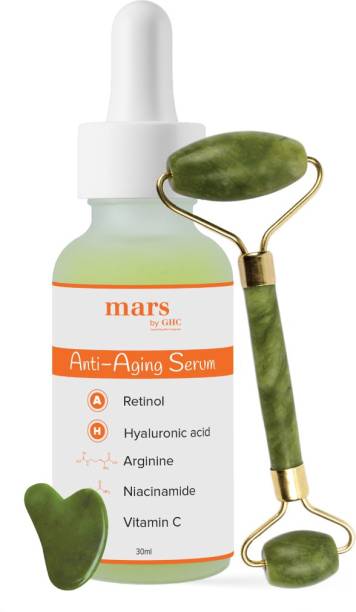 mars by GHC Jade Roller & Anti Aging Serum | Reduces Fine Lines & Wrinkles | Heal HyperPigmentation & Skin Inflammation | Jade Stone and Vitamin C serum