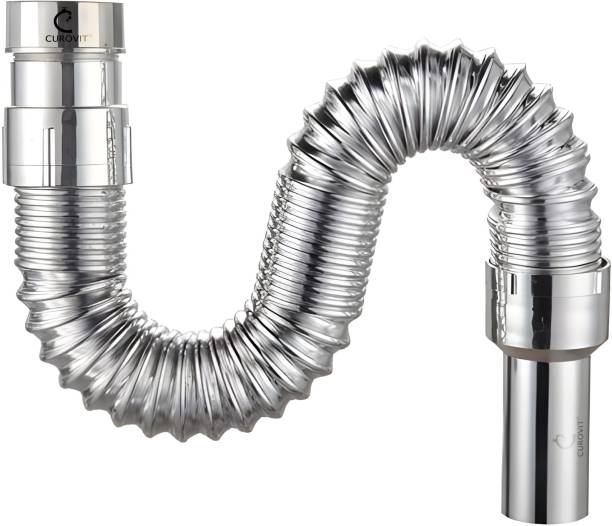 CUROVIT PVC Chrome Plated 1-1/4" Heavy Duty Flexible Waste Pipe for Kitchen Sink 32 mm Plumbing Pipe