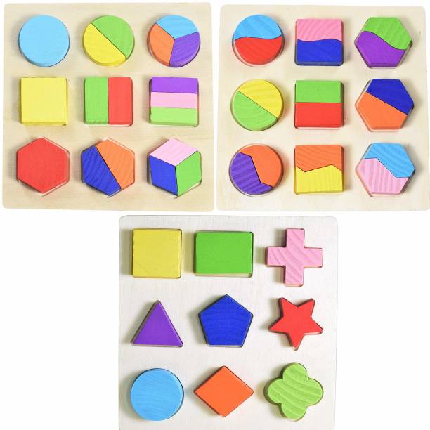 Pluspoint Wooden 3 pc Shape set of 3 Tray Early Educational Toy Set for Kids 2+ Years