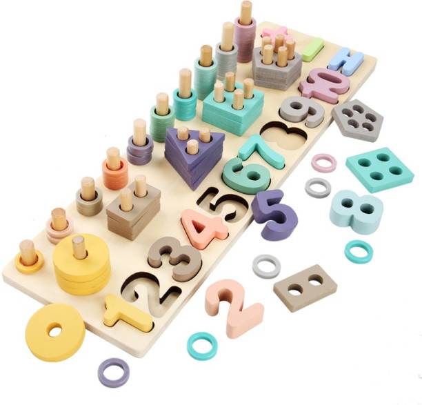 Pluspoint Wooden 4 in1 Shape Sorting Board Early Educational Toy Set for Kids 2+ Years