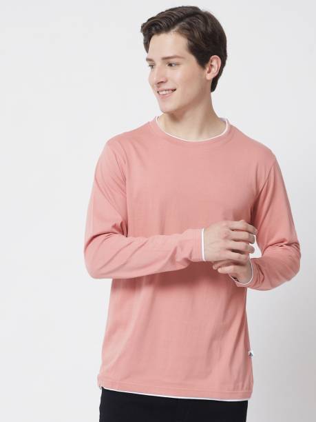 THE DRY STATE Solid Men Round Neck Pink T-Shirt
