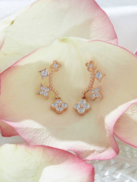 GIVA Sterling silver Rose Gold Clover Dangle Earrings for women & girls Cubic Zirconia Sterling Silver Stud Earring