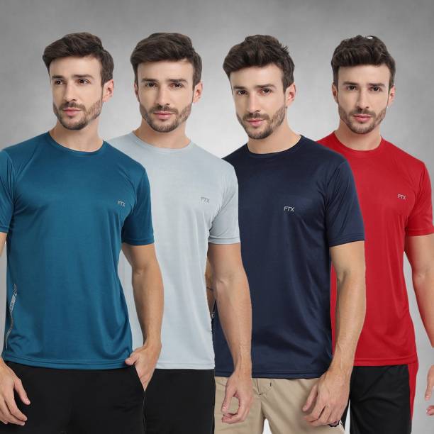 Pack of 4 Men Solid Round Neck Multicolor T-Shirt Price in India