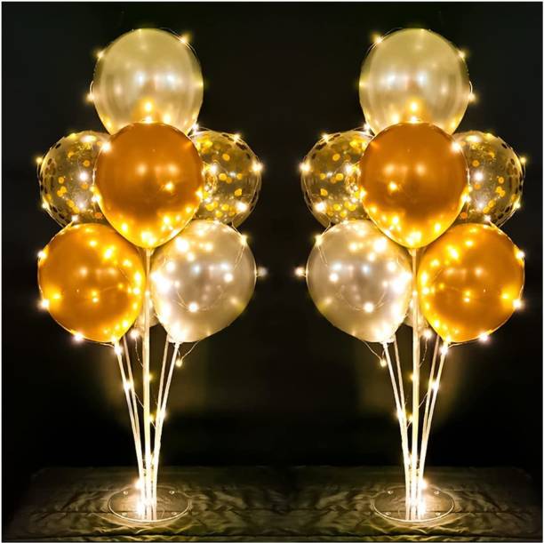 Beliky Solid 2 Set Table Balloon Holder Stand Kit Silver Golden with String Light Centerpiece Balloon
