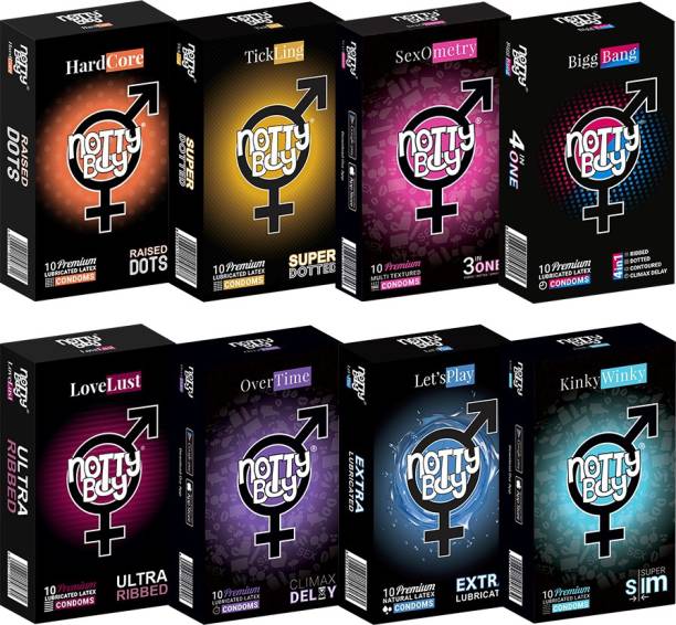NottyBoy Exciting Combo NON-FLAVOURED (8 variety) HONEYMOON PACK Condom