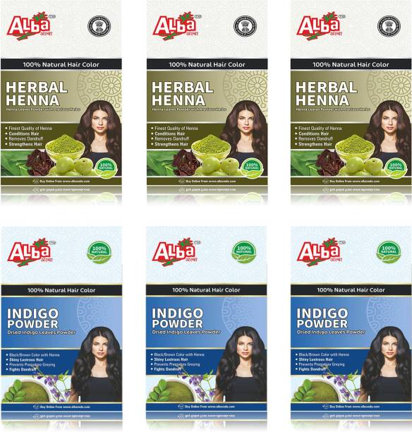 alba Indigo Powder & Herbal Henna Combo Pack (Indigo powder 300g & Herbal Henna 600g)