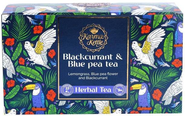 Karma Kettle Black Currant & Blue Pea Tea, Herbal Tea, 25 Staple Free Teabags Herbal Tea Bags Box