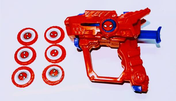 Cabin Hut SPYDARMAN PRESS & SHOOT Action figure Web Disc Shooter Look Toy Gun for Kids