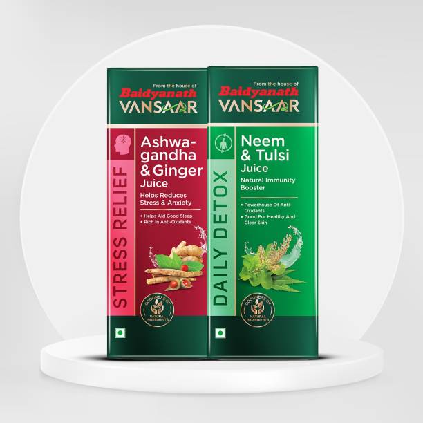 Vansaar Baidyanath Neem Tulsi and Ashwagandha Ginger Juice Combo pack- 1 X 2 litre