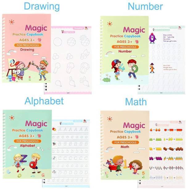 Maira MAGIC Practice Copy Book 4 Books And 10 Refills Number Drawing Alphabet Book