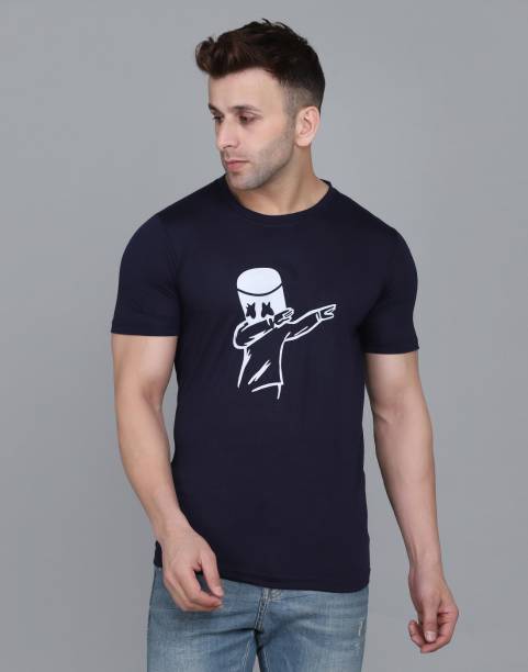 IESHNE LIFESTYLE Printed Men Round Neck Navy Blue T-Shirt