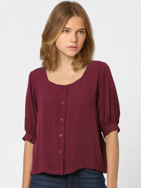 ONLY Casual Solid Women Maroon Top