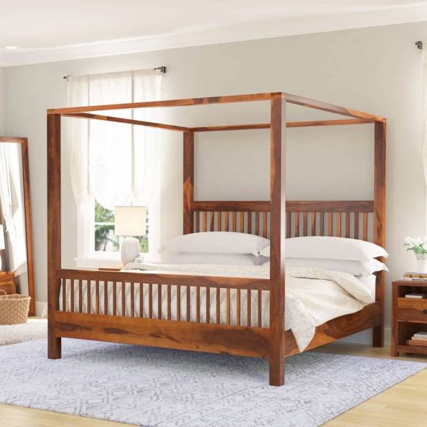 Suncrown Furniture Solid Sheesham Wood King Size Poster Bed Without Storage for Home Solid Wood King Bed