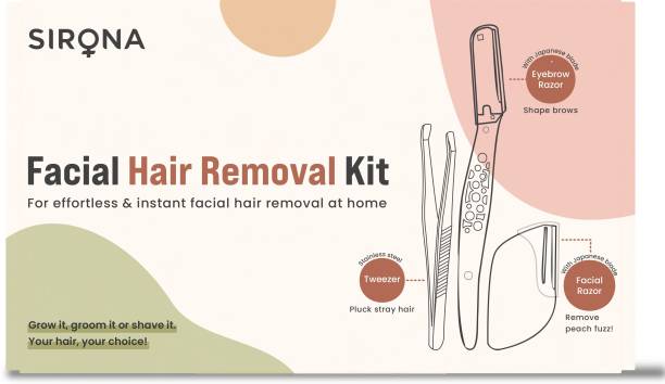 SIRONA Reusable Facial Hair Removal Kit – Set of 3 | Includes Tweezer, Eyebrow Razor & Face Razor | for Painless & effortless Instant Hair Removal at Home