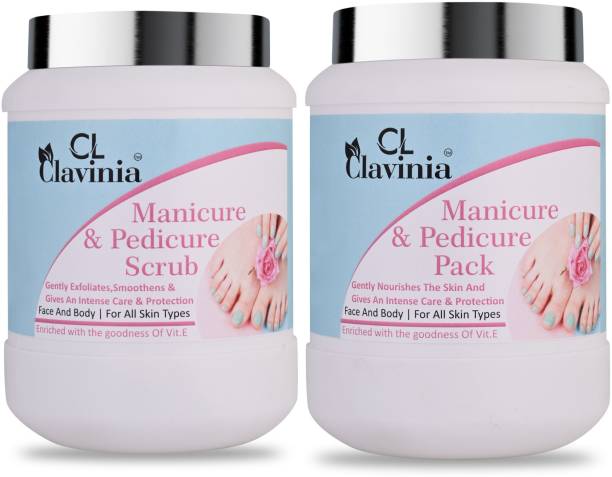CLAVINIA Manicure And Pedicure Scrub 1000 ml + Manicure And Pedicure Pack 1000 ml ( Pack Of 2 )