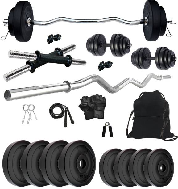 Adrenex by Flipkart 30 kg PVC COMBO-3 One 3 Ft Curl Rod and One Pair Dumbbell Rods with gym Accessories Home Gym Combo