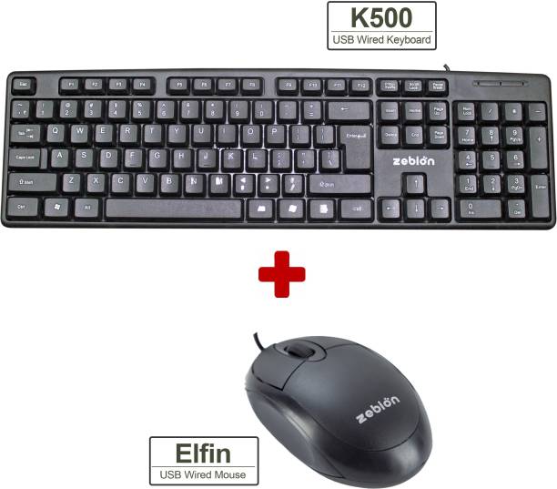 zebion K500 Keyboard + Elfin Mouse Wired USB Desktop Keyboard