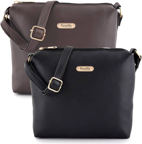 Krozilla Brown, Black Sling Bag Women Brown_Black Sling bag Combo Pack of 2