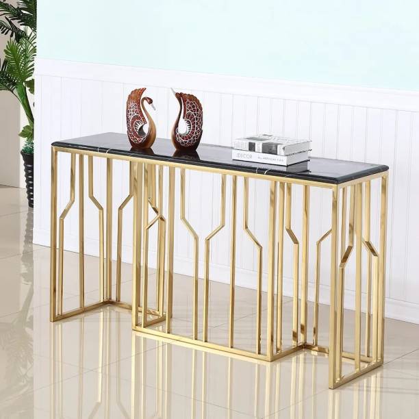 NG Decor Modern Black Marble Console Table with Stainless Steel Frame Steel Console Table