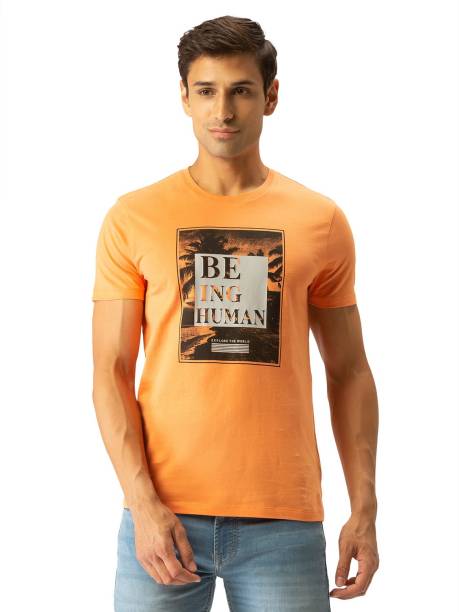 BEING HUMAN Solid Men Round Neck Orange T-Shirt