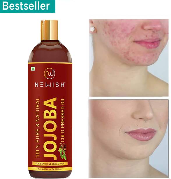 NEWISH Cold Pressed Jojoba Oil for Skin & Hair Growth - Virgin & Unrefined- Natural makeup Remover , Vitalizer , Natural lip Balm Cruelty Free 200 ml