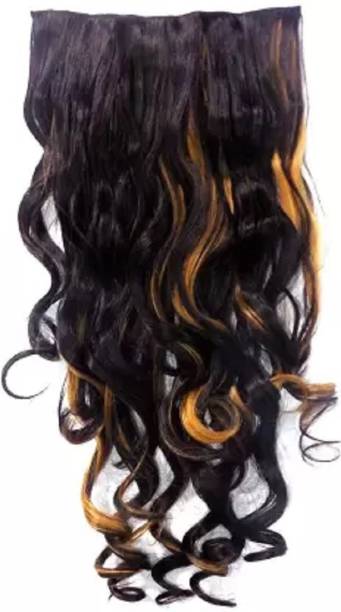 EASYOUNG 5 Clips Based Curly Golden Highlight Extension, Pack of 1 Hair Extension