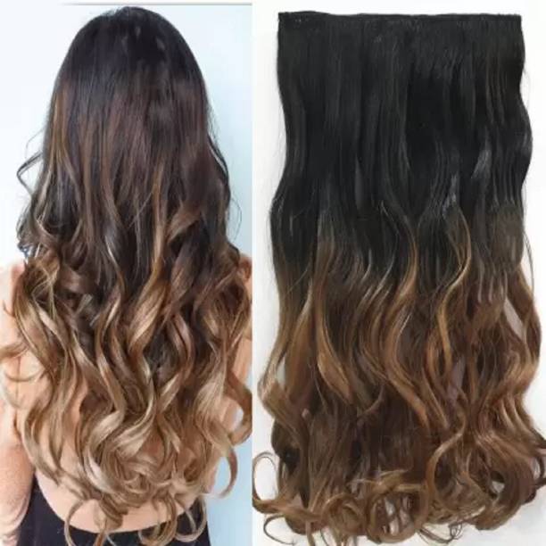 EASYOUNG 2 Tone Ombre Curly 5 Clips based Extension, 24 inch, Pack of 1 Hair Extension
