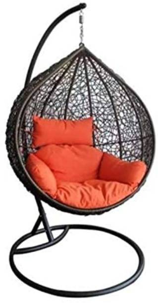 Spyder Craft Rattan and Wicker Outdoor Furniture Single Seater Hanging Swing Chair with Stand Iron Hammock