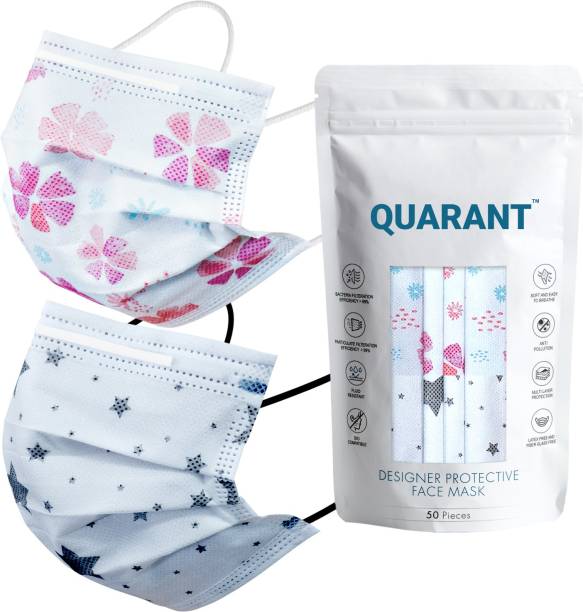 QUARANT 4 Ply Designer Protective Face Mask (White Combo) with Nose Pin & Dual Meltblown-SMMS Layer, BFE & PFE >99%, Premium 4 Layer Disposable Fabric Mask with Adjustable Nose Clip for Men & Women, Anti-Virus, Anti-Bacteria, Anti-Pollution Masks, European Standard, Fashion That's Safe, BreatheSafe Q4D-WC Water Resistant Surgical Mask With Melt Blown Fabric Layer