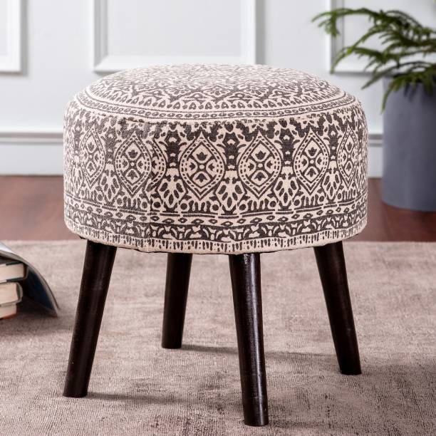 nestroots Sitting Stool for Living Room Furniture Ottoman pouffes for Sitting | Wooden Small Printed Puffy Foot Stool Home Furniture (17 inch Grey) Stool