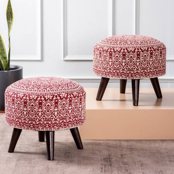 nestroots Set of 2 Stool for Living Room sitting printed ottoman Stool