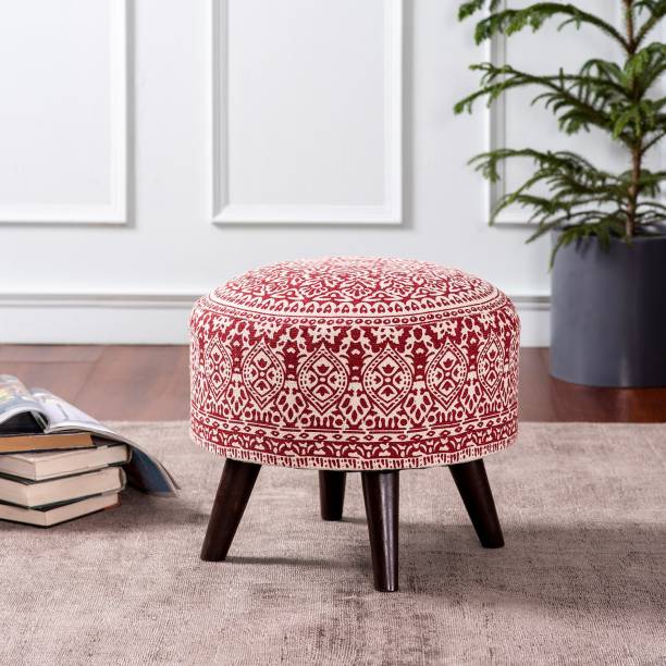 nestroots Ottoman for Living Room Sitting Printed Sitting pouffes Foam Cushioned for Foot Rest Home Decor Furniture with 4 Wooden Legs Cotton Canvas (14" inch Height Red) Stool