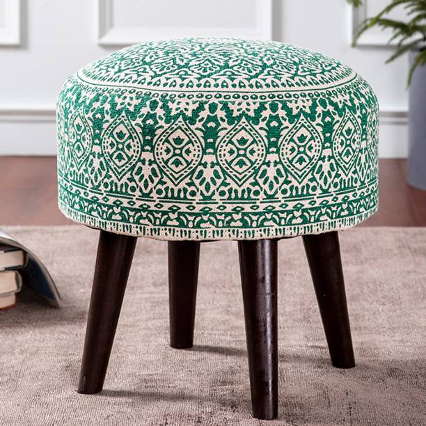nestroots Sitting Stool for Living Room Furniture Ottoman pouffes for Sitting | Wooden Small Printed Puffy Foot Stool Home Furniture (17 inch Green) Stool