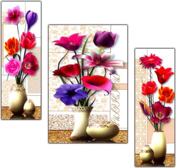 pnf Floral Flower Set of 3 MDF Panel-0858- Digital Repr...