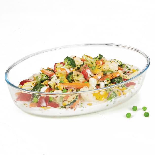 TREO Ovensafe Oval Borosilicate Glass Dish, 1 Piece, 2400 ml, Transparent Baking Dish