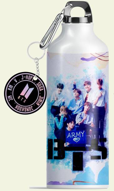 NH10 DESIGNS BTS Printed Sipper Water Bottle with Bts Keychain For Girls Boys Kids (BNSK2) 600 ml Water Bottles