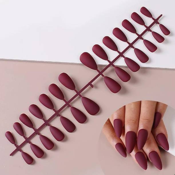 business venture 12 PC/Set Reusable BROWN Matte OVAL Artificial Nail/Nails with glue brown, brown matte