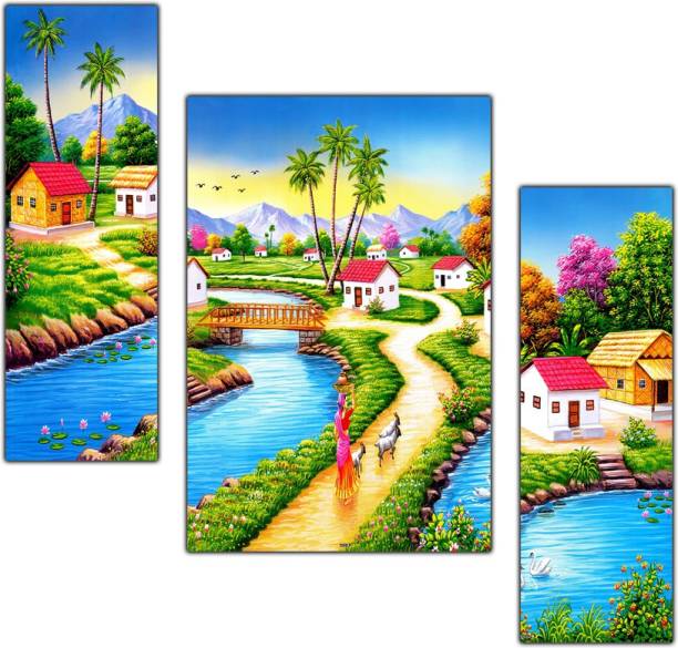 pnf Hand Painting Landscape Scenery Set of 3 MDF Panel-...
